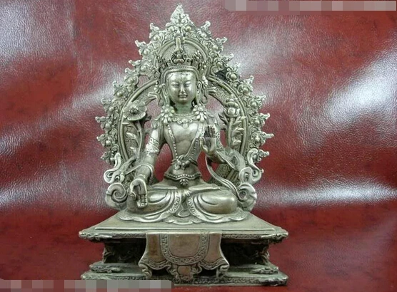 

song voge gem S0271 Tibet Buddhism Copper Silver White TaRa Kwan-Yin Guan Yin Buddha Statue