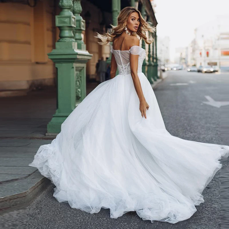 Свадебное платье трапеция с открытыми плечами LORIE свадебное пляжное Бохо вырезом