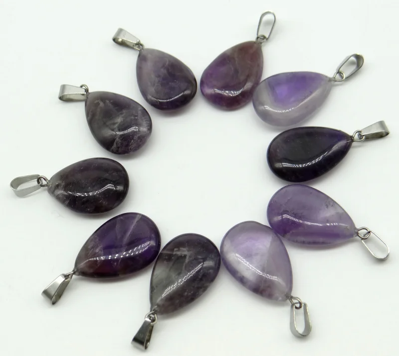 

Wholesale 24pcs 16mm*24mm natural stone amethysts water drop shape pendants charms for DIY jewelry necklace bracelets making