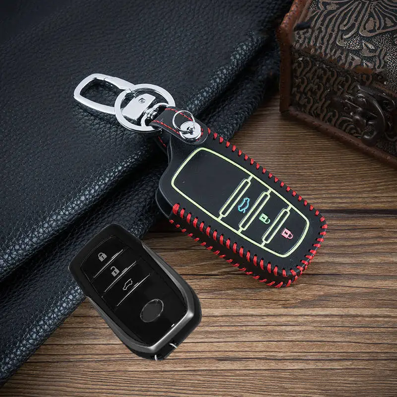 Светящийся кожаный чехол для ключей Toyota Highlander Camry CROWN REIZ Prado RAV4 Smart Key автомобильный