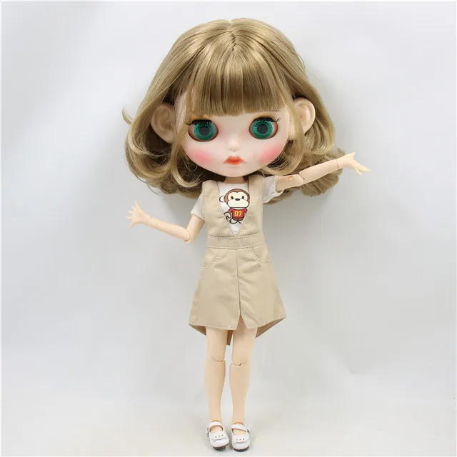 full set Ледяная фабрика blyth кукла белая кожа сустава тела короткие золотые волосы матовый лицо резные губы с бровями игрушка 30 см - Цвет: full set