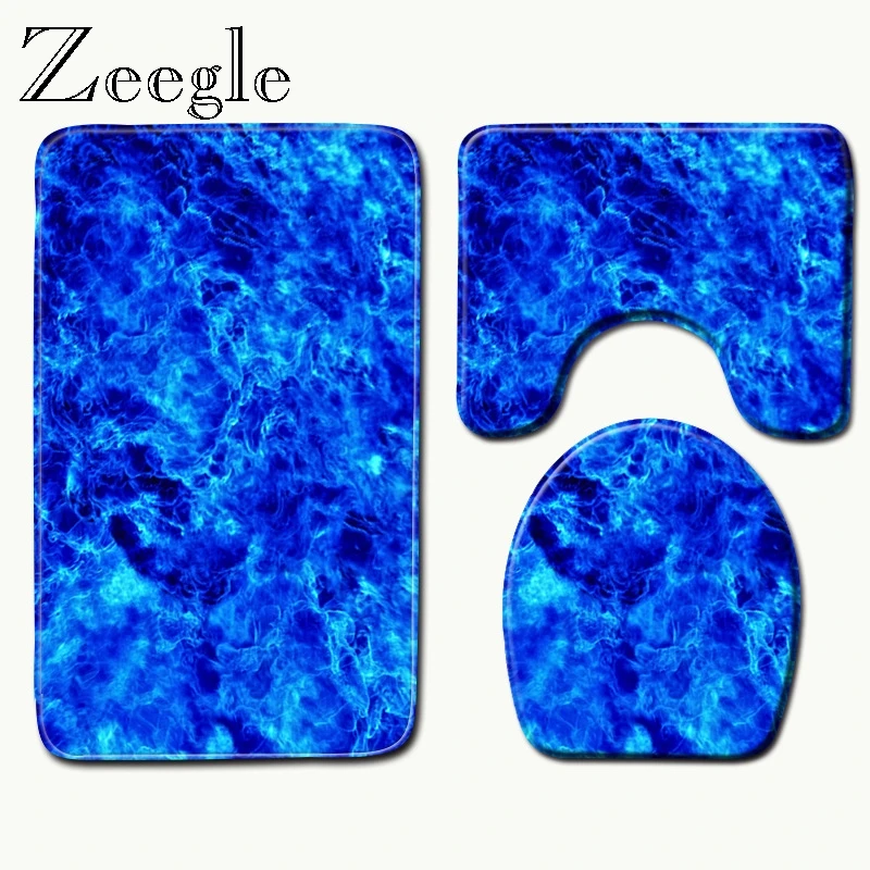 

Zeegle 3Pcs/set Microfiber Bath Mats Set Pedestal Rug Toilet Mat Lid Cover Anti-slip Absorbent Bathroom Rug and Carpet