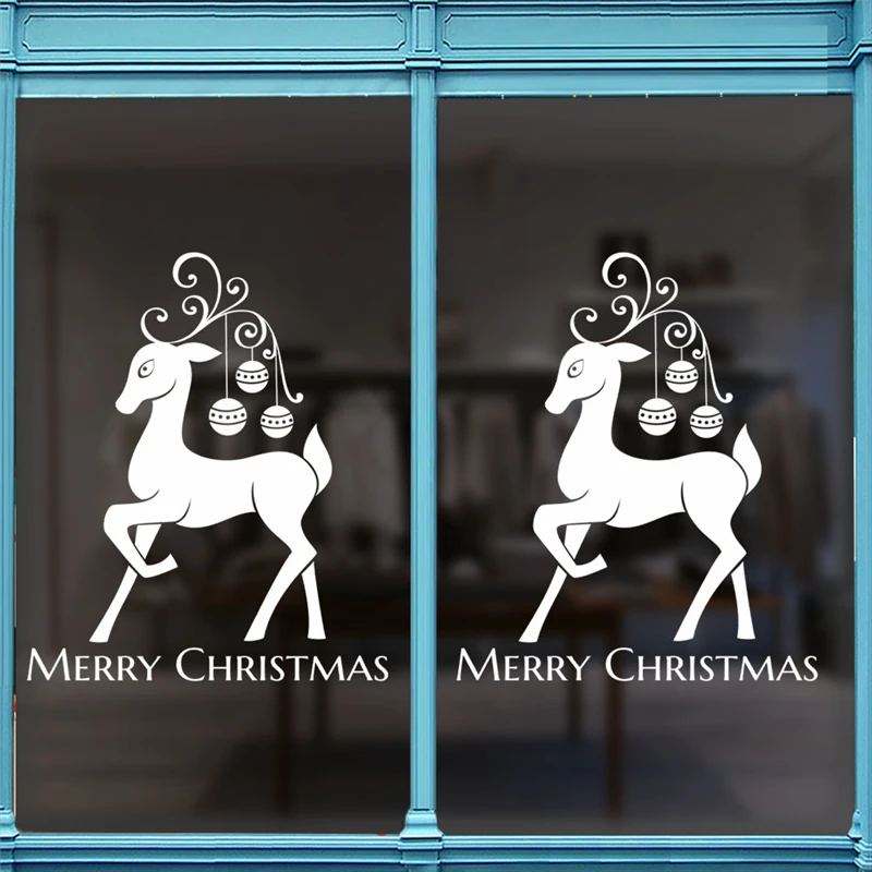 merry christmas wall stickers for kids rooms window home decor new year reindeer decals accessories vinyl mural art | Дом и сад
