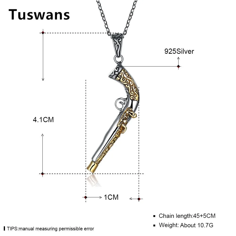 Цепочка с подвеской в виде винтажного пистолета серебро 925 пробы | Украшения и