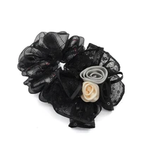 high quality rose hair accessories for girl women lace roses hair rope super elastic headbands big floral ponytail scrunchie