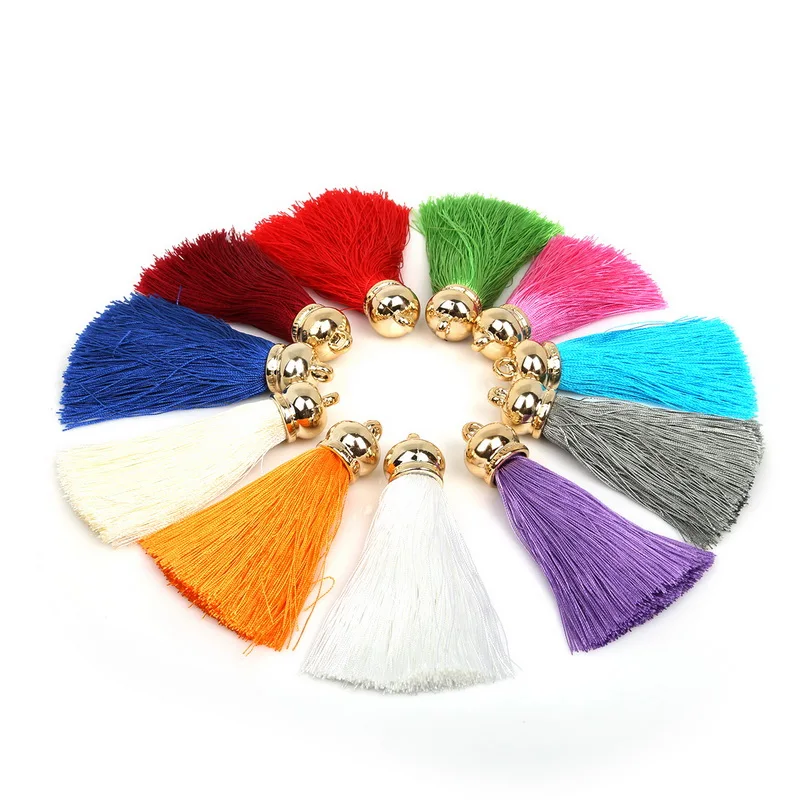 

10pcs/lot Mixed Color Silk Tassels Acrylic Beads Cap Charm Pendant Rayon Tassels for Bags Mobile Making Mob Straps Keychain