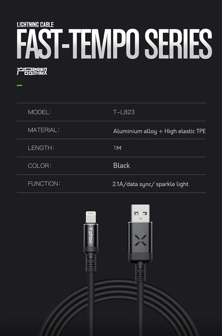 T-phox акустический USB кабель для быстрой зарядки танцевальный светодиодный зарядный кабель для мобильного телефона для iPhone X XS MAX 8 7 6s Plus