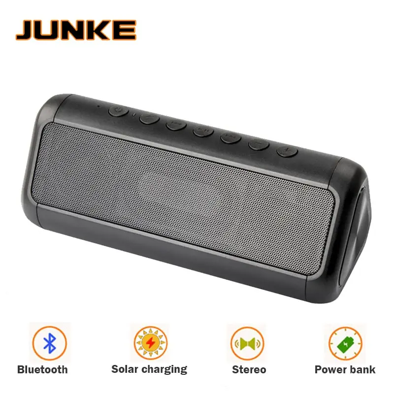 JUNKE HIFI Solar Bluetooth Speaker Portable Wireless Super Bass Dual Speakers Soundbar With Mic TF FM Radio USB Sound Box Column |