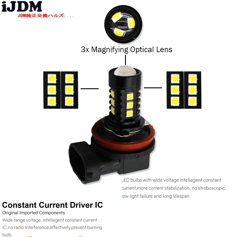 iJDM 6000K White 15-SMD-3030 Powered by LED H8 H11 H9 Bulbs For Fog Lights or Daytime Running led Amber Yellow | Автомобили и