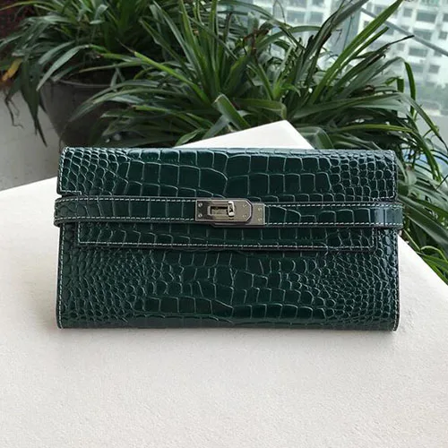 Crocodile Green CHSANATO крокодиловый узор коровья кожа Женский Длинный кошелек классический стиль леди девушки Женский кошелек телефон Сумки - Цвет: Crocodile Green