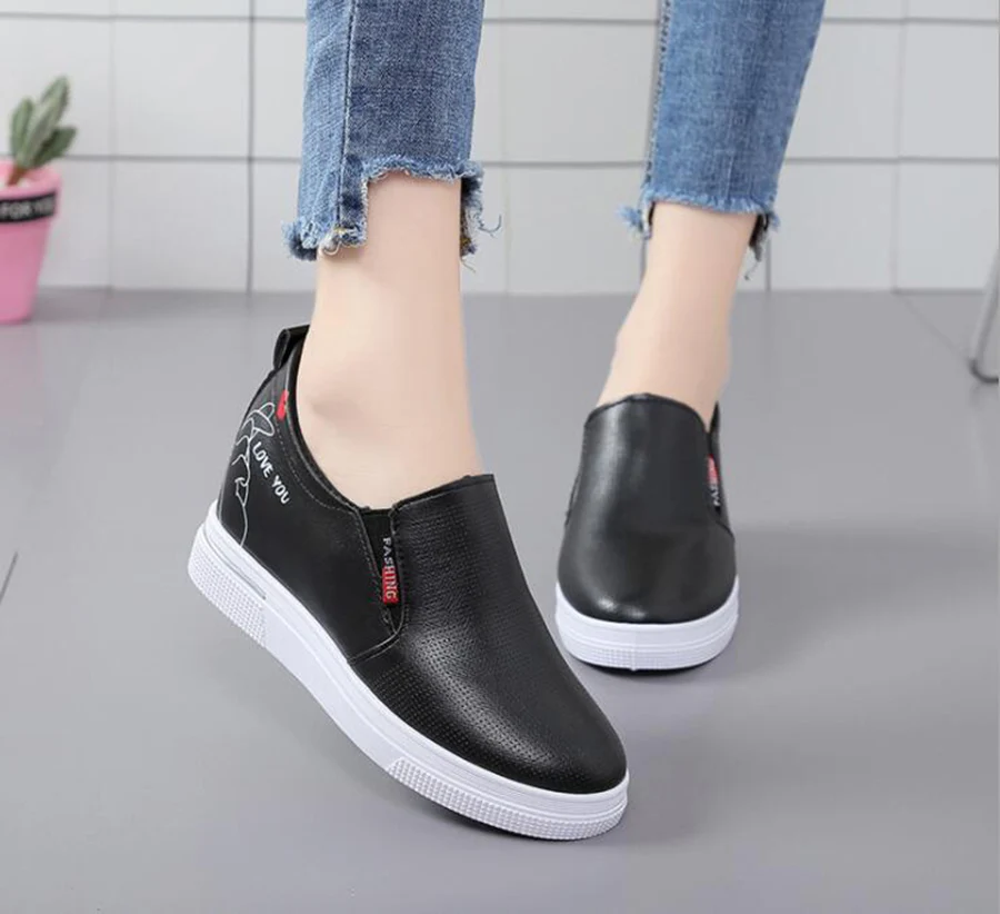 Plate Shoes Women's Breathable Simple Small White Autumn Waterproof Platform Muffin with Increased Within | Обувь