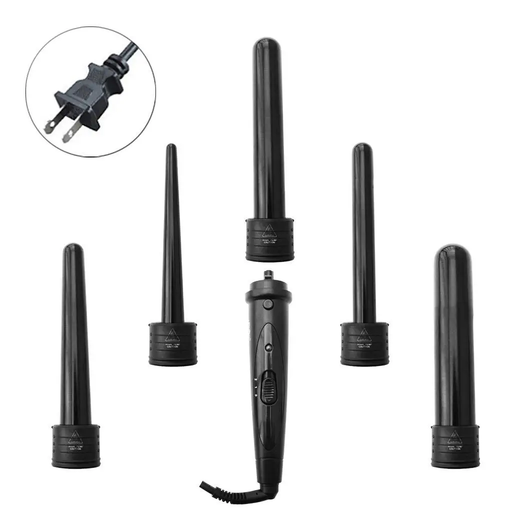 black us plug 5 в 1 многофункциональный керамический Плойка для завивки волос 45 Вт красный, черный 100-240 В ЕС штекер, США вилка для завивки волос - Цвет: black us plug