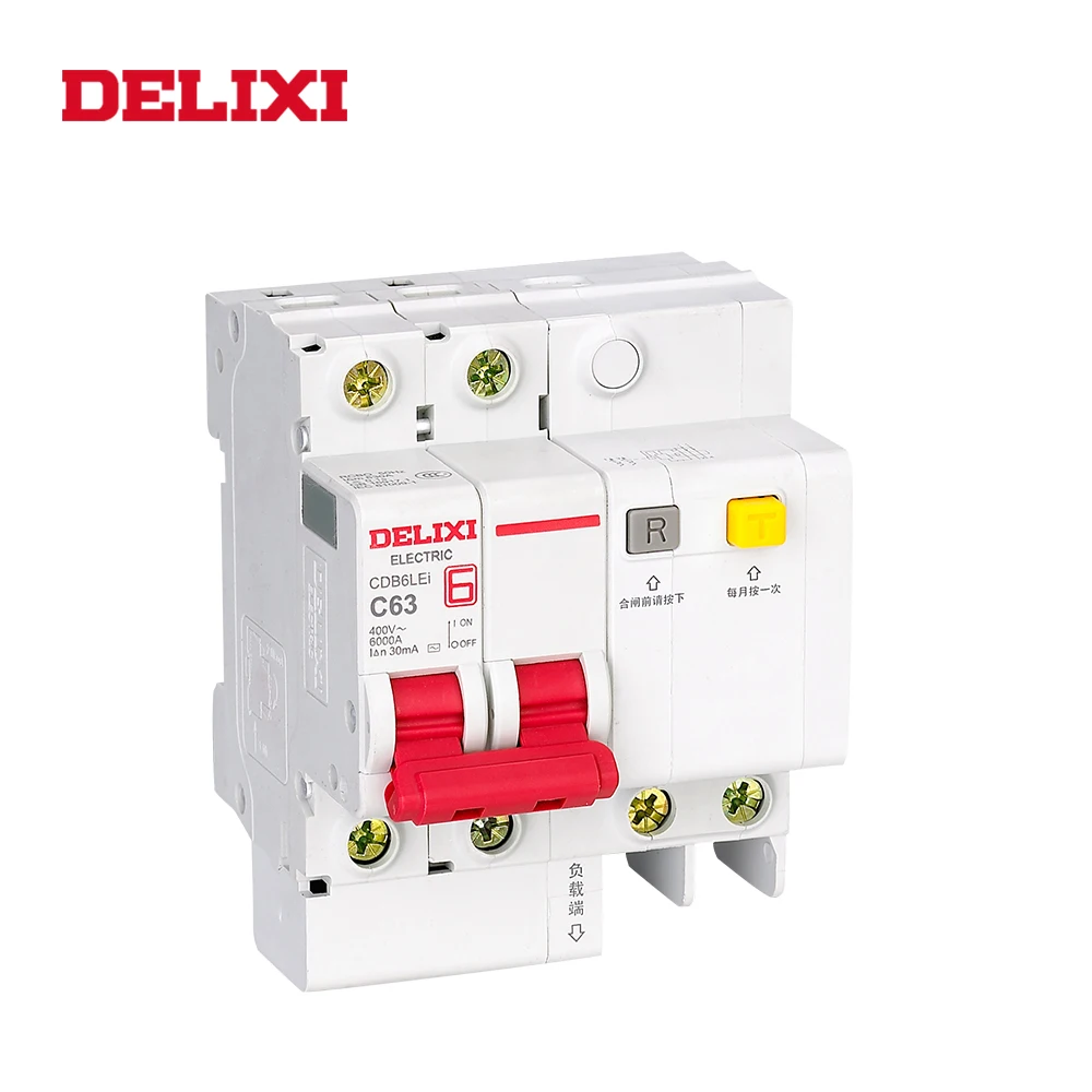 DELIXI CDB6iLE 2P Residual current 400V 10A 16A 20A 25A 32A 63A C curve Circuit breaker Overload Short Leakage protection RCBO