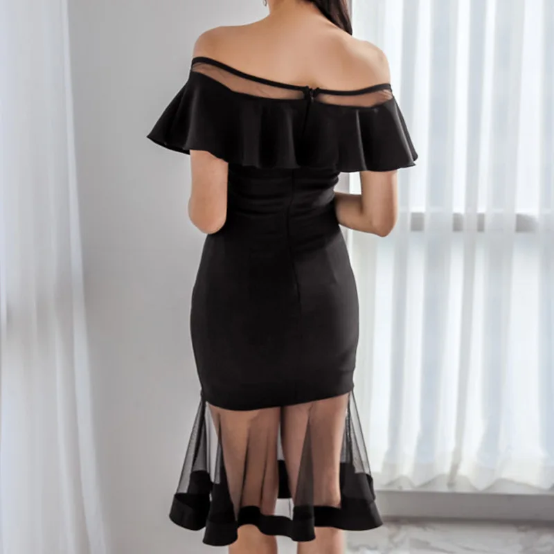 Женское Сетчатое платье русалка офисное с коротким рукавом и вырезом лодочкой