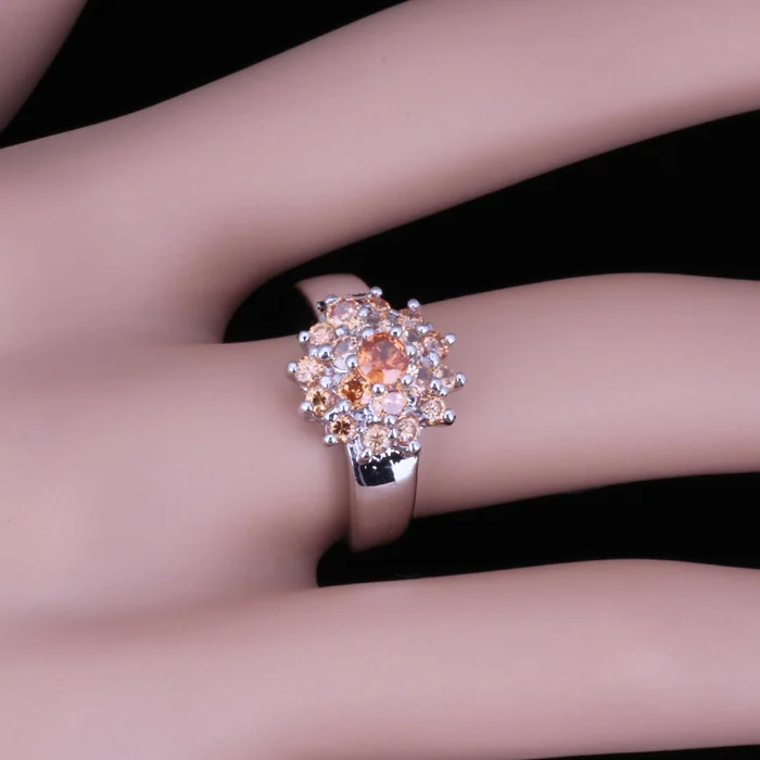 Посеребренное кольцо морганита цвета шампанского Размер 5 / 6 7 8 D968|ring size|ring size 5women