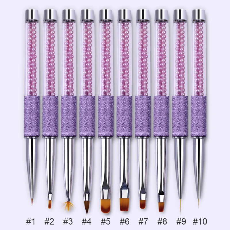 Градиентная кисть для рисования ногтей веер фиолетовая ручка со стразами