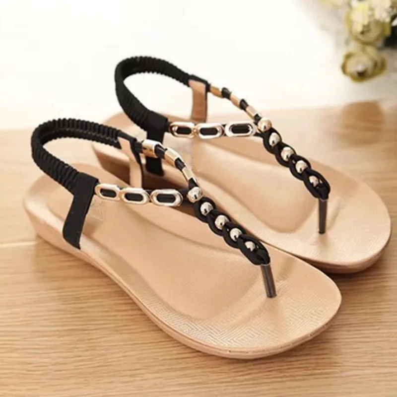 Сандалии женские на танкетке шлепанцы с бусинами сланцы повседневная обувь лето