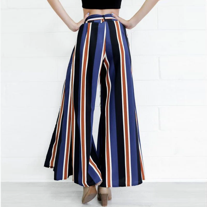 

2019 European and American Striped Wide-leg Pants Casual Vacation Sexy Open Trousers Hh111