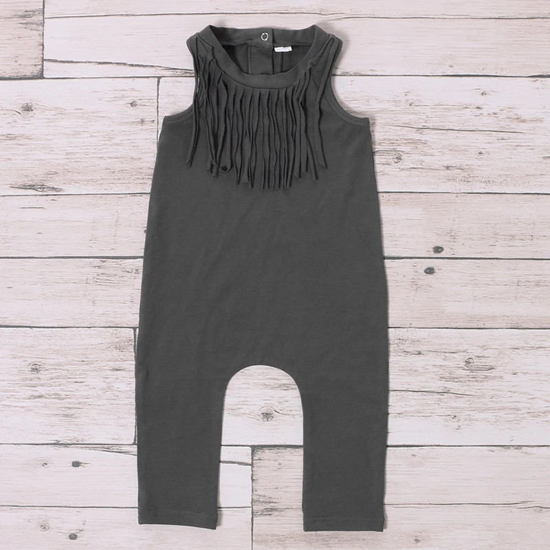 

Kaiya Angel Baby Girls Romper Dark Gray Tassel Cotton Romper Fashion Rompers Baby Girls Clothing Wholesale Jumpsuit Kaiya Angel