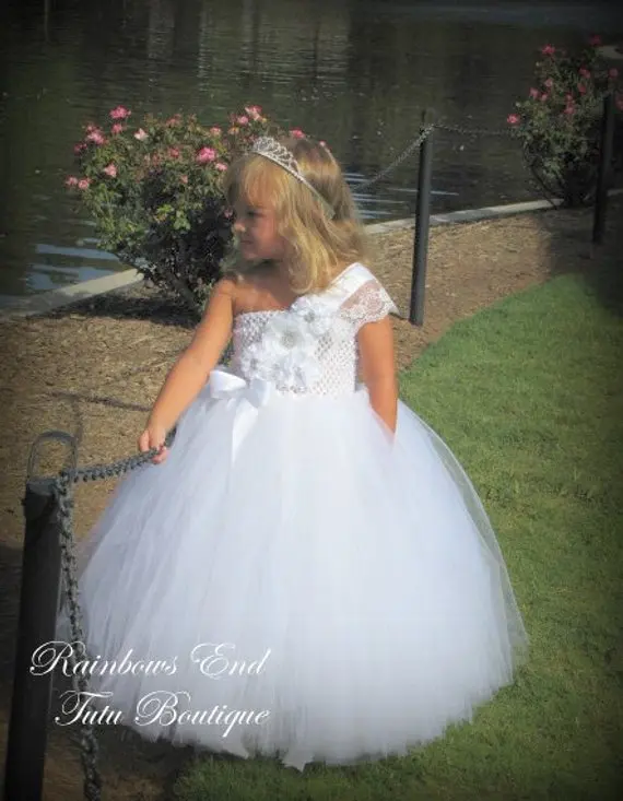 POSH DREAM Elegance White Flower Girls Tutu Dresses for Wedding Children Couture Girl Baptism Birthday Dress | Детская одежда и