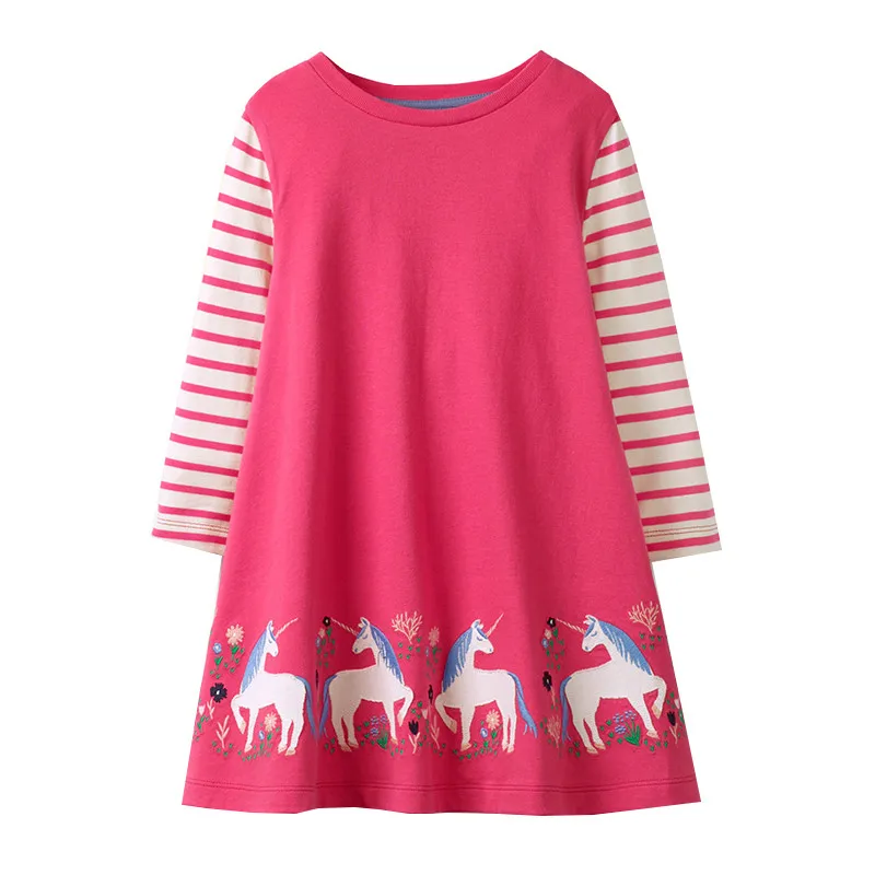 Jumping Baby girl clothes Applique dresses princess long sleeve tunic toddler girls cotton animals kids | Детская одежда и обувь