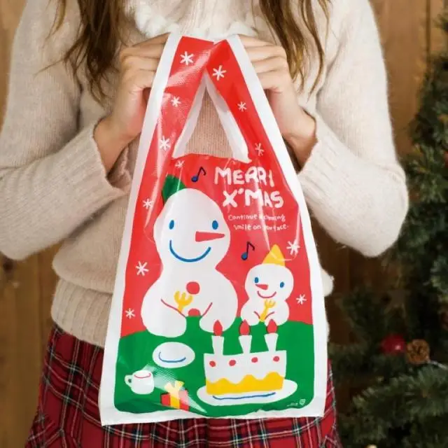 

Free shipping Christmas cute snowman decoration plastic gift bag big size party supply favors