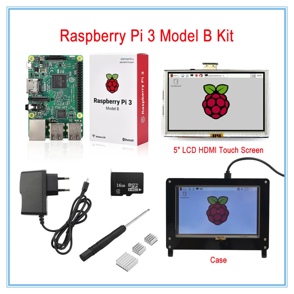 Raspberry Pi 3 Модель B доска комплект/5 дюймов ЖК дисплей HDMI USB Сенсорный экран + 5 В 2.5a