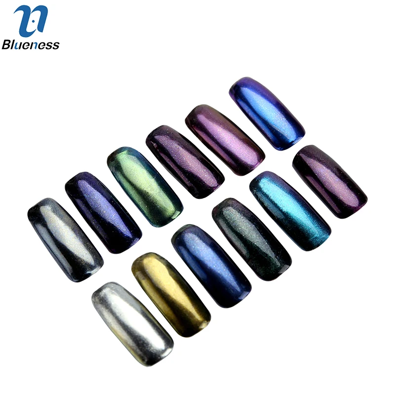 Блестящая голографическая пудра для ногтей Blueness 1 бутылка 12 видов цветов пигмент