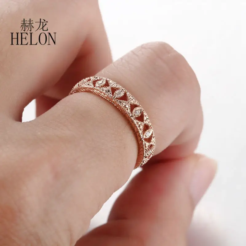 HELON Solid 14 K розовое золото подлинные натуральные бриллианты кольцо полное вечное обручальное кольцо для женщин старинные ювелирные украшения
