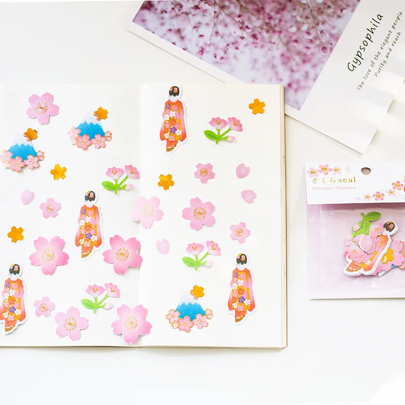 32 шт./упак. японский сакура декоративные наклейки Скрапбукинг ярлыком дневник