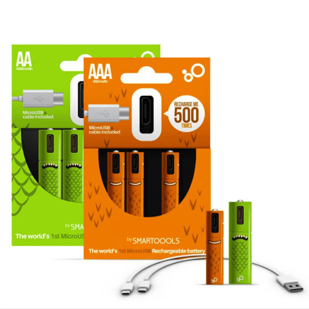 4 шт./лот, новинка, 1,2 V AAA, перезаряжаемая батарея, 450 mAh, USB Ni-MH, перезаряжаемая батарея с микро-usb зарядным кабелем