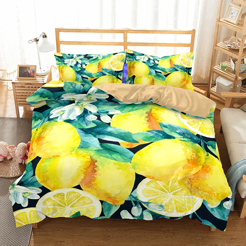 

3D bedding set lemon print quilt cover set of lifey bedding sets pillowcase bed home textiles