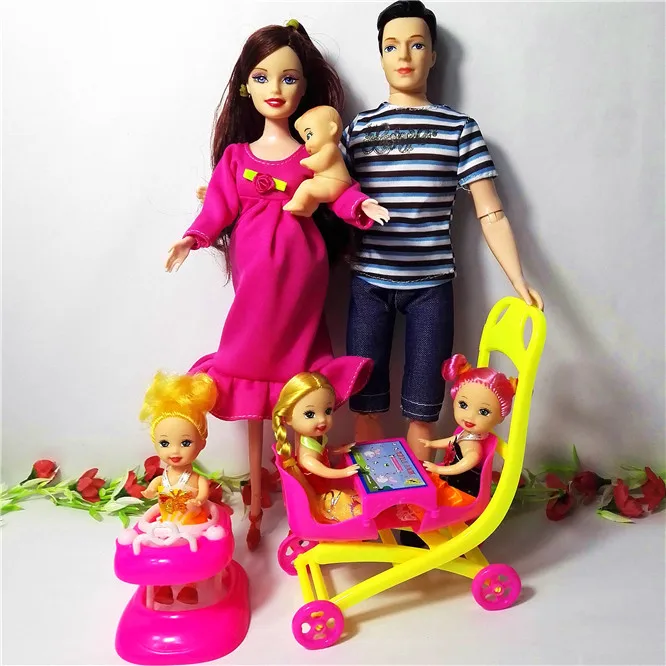 Toys doll 3 6 человек Семья куклы костюмы мама/папа/сын ребенок/Келли/карета девочки игрушки Мода беременных куклы детские игрушки подарок на день рождения кукла - Цвет: Toys doll 3