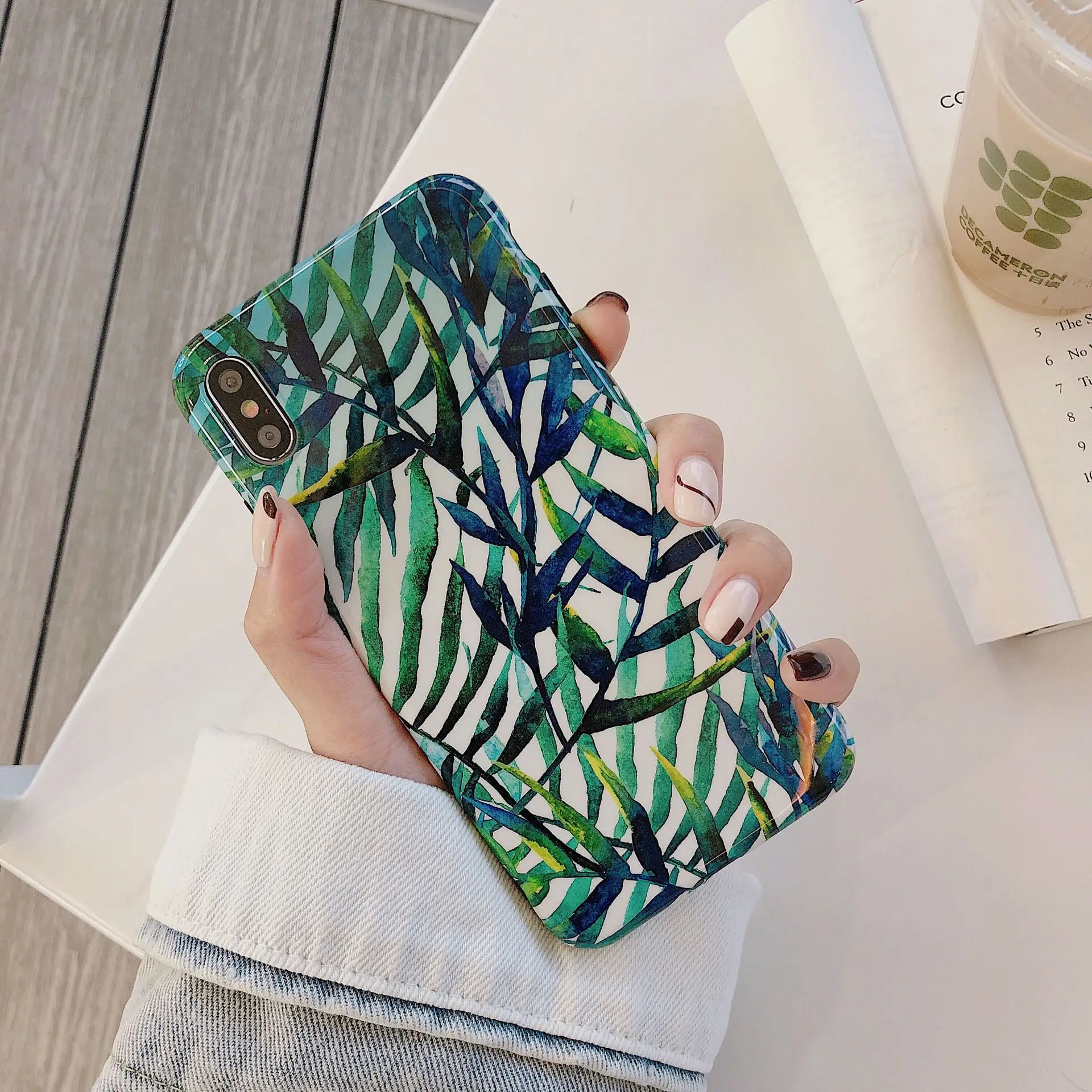Art Retro Summer Green leaf Korean Phone Case For iPhone 7 Puls 6 6S 8 X XS XR Xsmax Cases Cute Soft Silicone Cover |