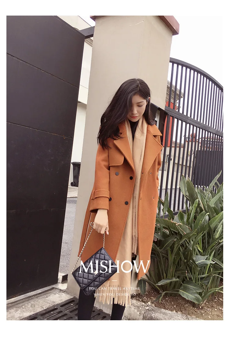 MISHOW осенне-зимнее шерстяное пальто женское средней длины Новое двубортное прямое шерстяное пальто MX17D9636