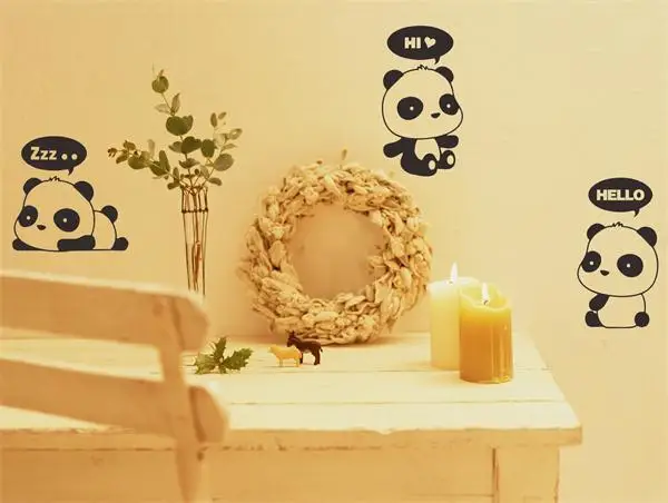 3 Kawaii baby panda say hi виниловые наклейки на стену Мультяшные для автомобиля