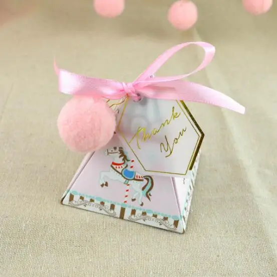 pink 100 х Розовый/Синий Карусель треугольной пирамиды Baby Shower конфеты коробка из под конфеты День рождения украшения Детские подарок на крестины Коробки - Цвет: pink