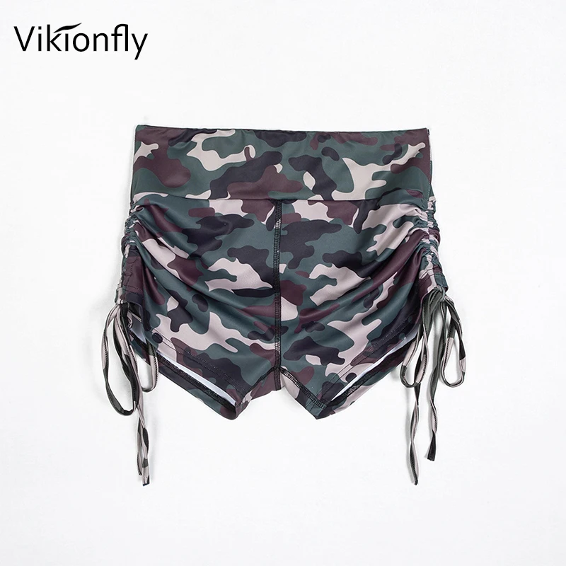 Vikionfly спортивные шорты женские с высокой талией Йога фитнес одежда камуфляж