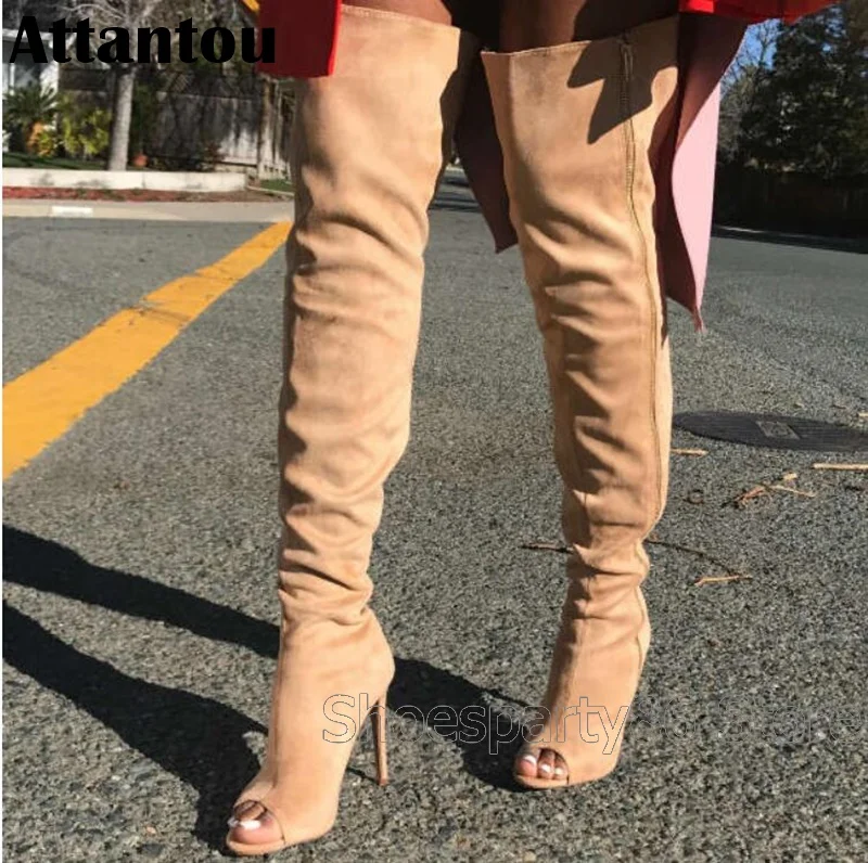

New designer women winter shoes suede leather slim fit over the knee thin high heels sexy party boot plus size