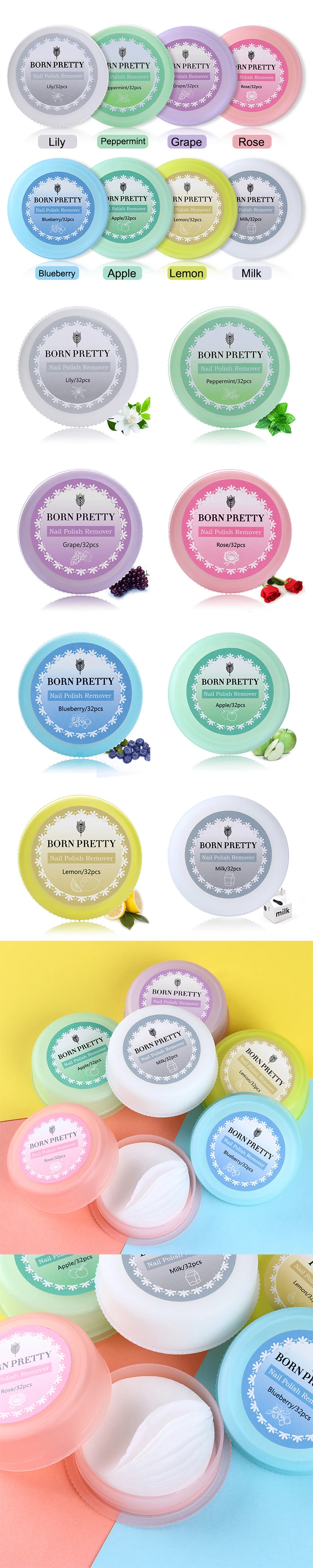 32 шт./кор. от BORN PRETTY-вкус Жидкость для снятия лака колодки влажное Бумага Маникюр нейл-арта, инструмент для удаления
