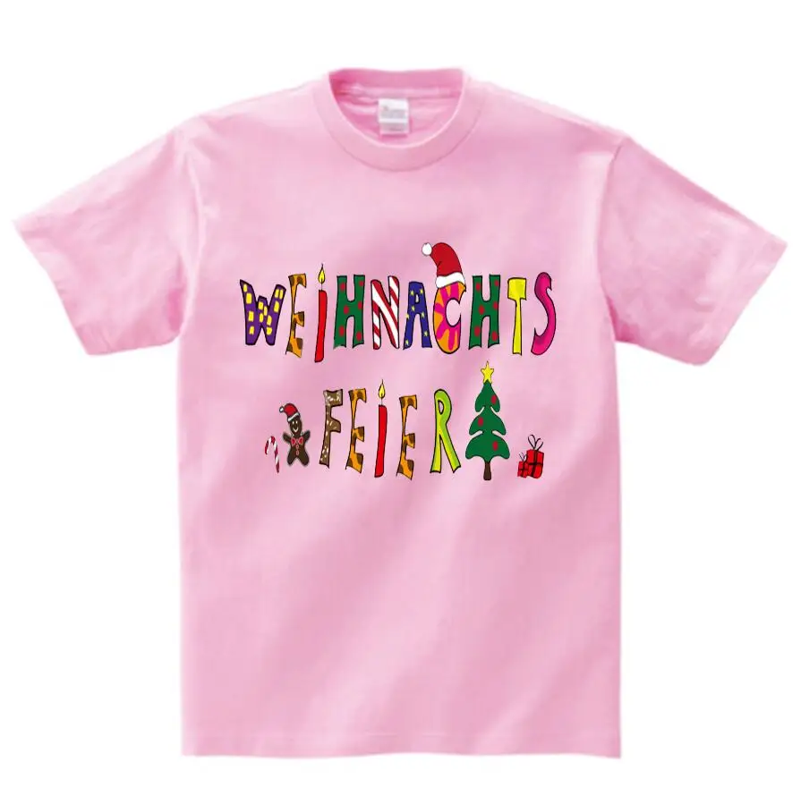pink childreT-shirt Новые рождественские футболки для маленьких мальчиков и девочек Детские хлопковые футболки с рождественским узором, футболки с Санта Клаусом, детские летние топы, футболки, camiseta От 3 до 8 лет NN - Цвет: pink childreT-shirt