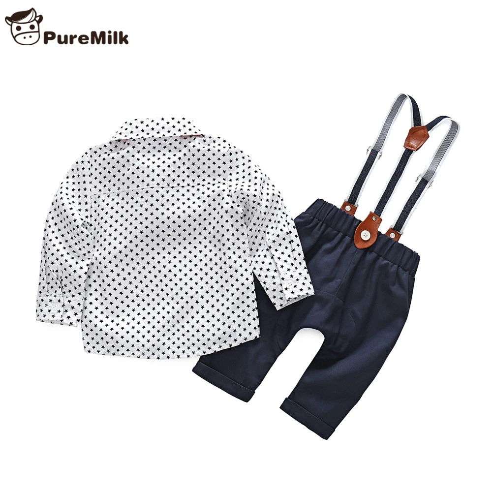 PureMilk/рубашка с длинными рукавами и штаны с ремешком и бабочкой, 4 шт./компл., Одежда для новорожденных Модный комплект детской одежды