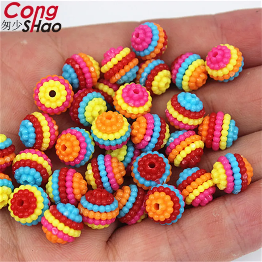 Cong Shao 200Pcs 10mm colour Bayberry Ball Hole Beads ABS Shamballa Charm For DIY Bracelet beads for costume Button CS142 | Дом и сад