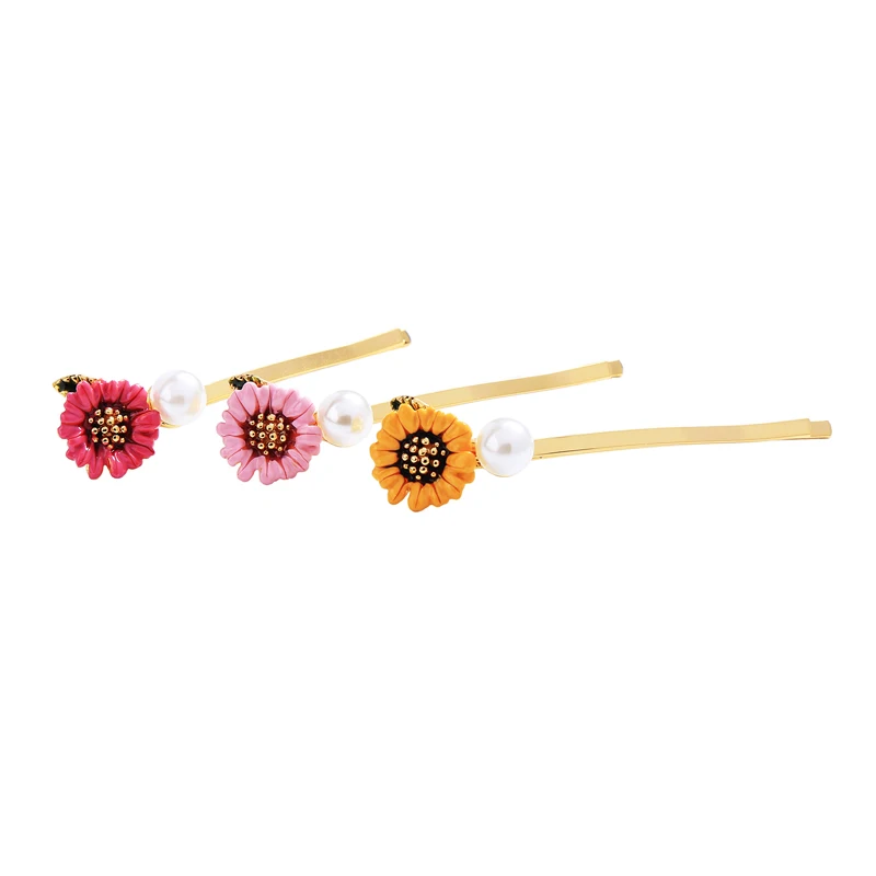 KISS ME 3 Colors Gold Color Copper Enamel Flower Barrettes Cute Fashion Women Hair Jewelry Accessories 2018 | Украшения и
