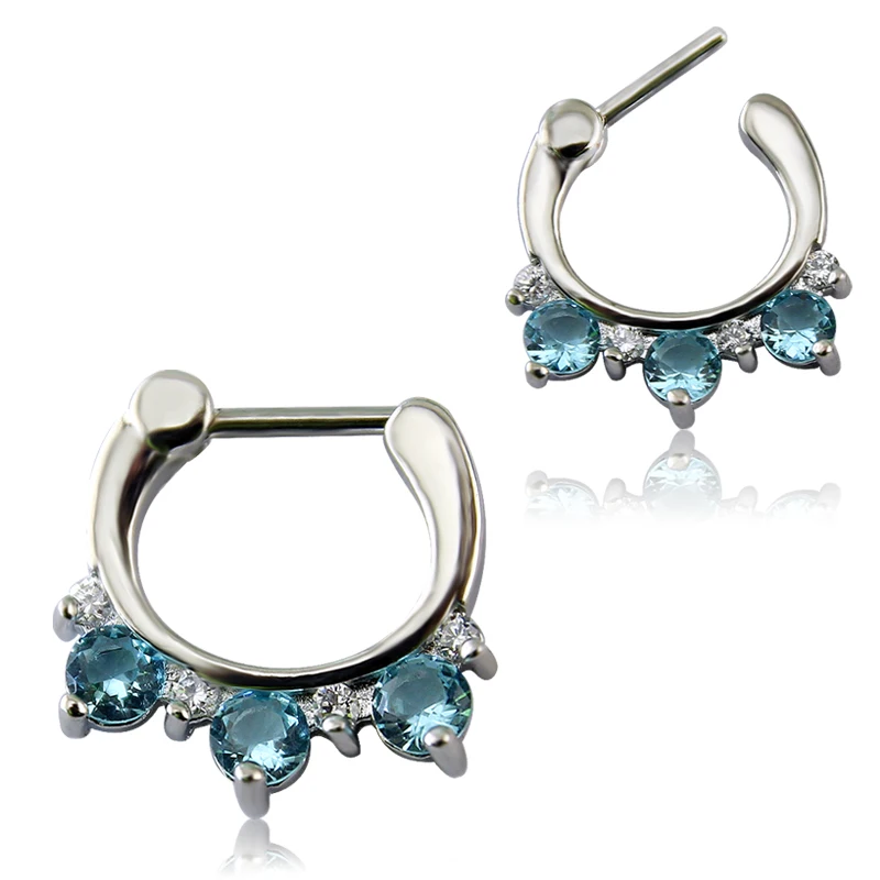 

Stainless Steel Septum Clicker Blue Zircon Crystal 16g Septum Piercing Jewelry Nose Ring Piercing For Women