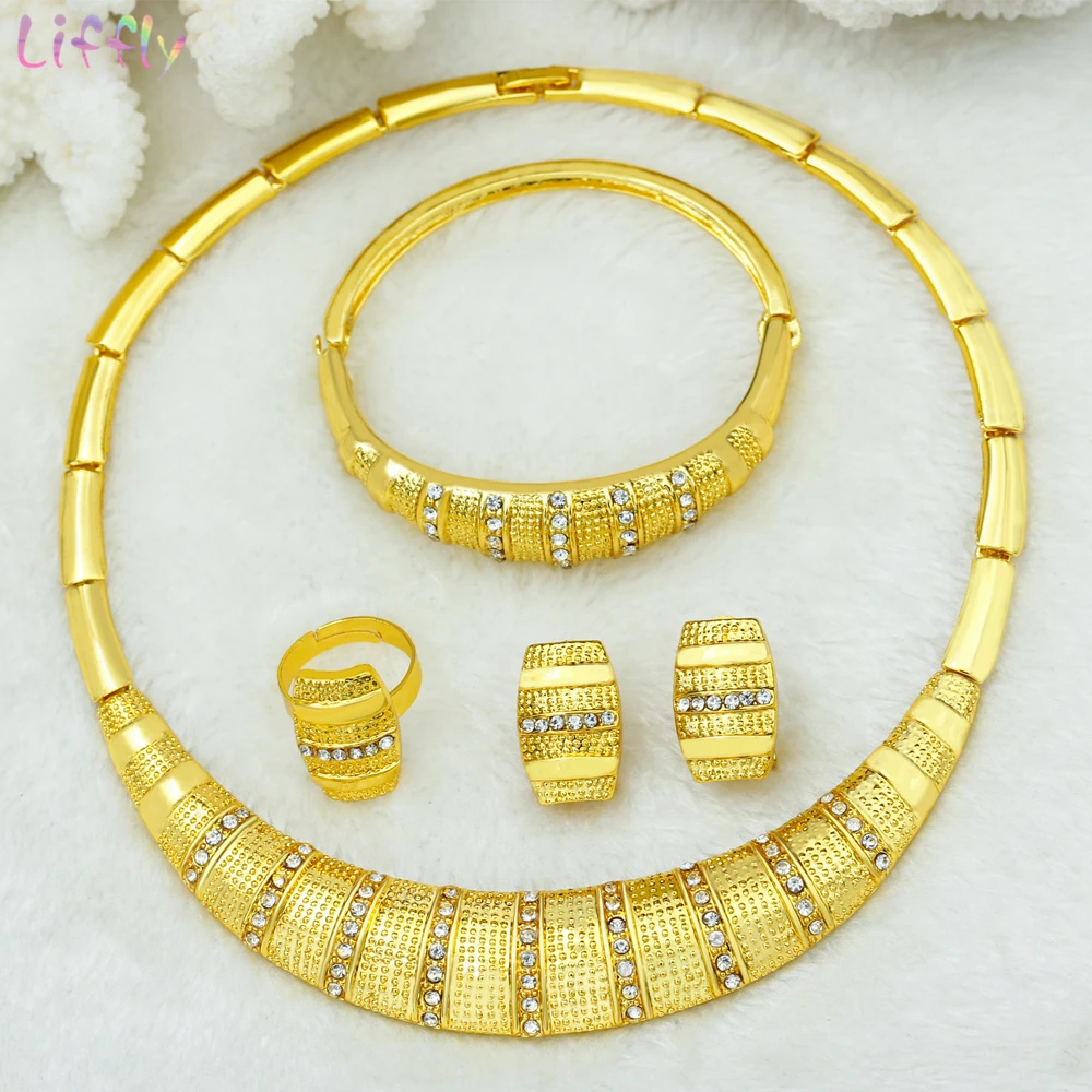 Liffly Bridal 24k Золотые Ювелирные наборы ожерелье серьги нигерийские Африканские