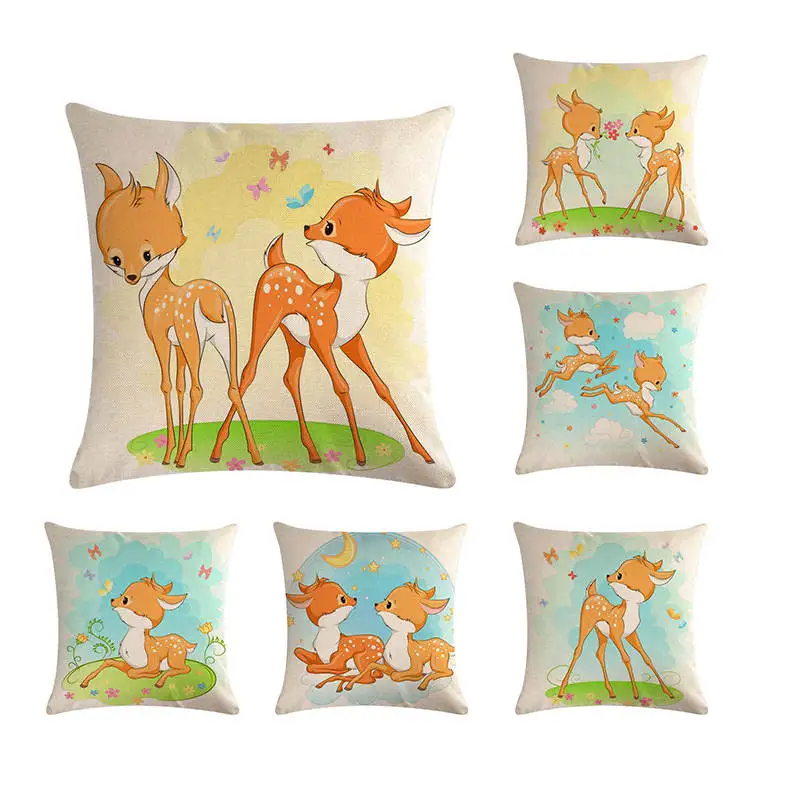 

Cartoon Cushion Cover Decorate Animal Cotton Linen 45x45cm Throw Pillow Cover Deer Home Decor For Sofa Bedroom Pillowcase