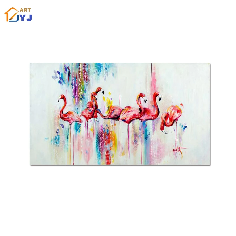 

Цветная животная картина с фламинго, настенное искусство, украшение для дома, ручная роспись, современная абстрактная картина маслом на холсте, подарок, без рамы SL126
