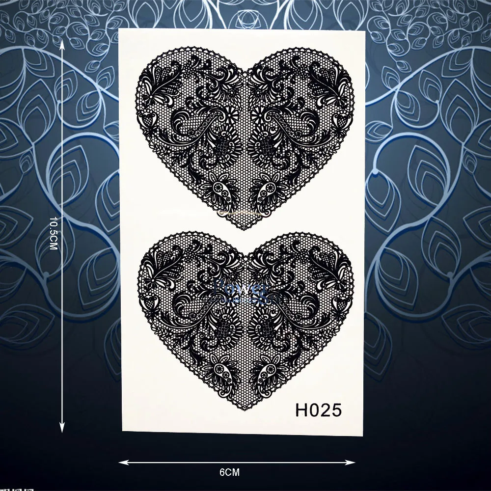 Черная кружевная Временная тату-наклейка в виде сердца для девочек женские