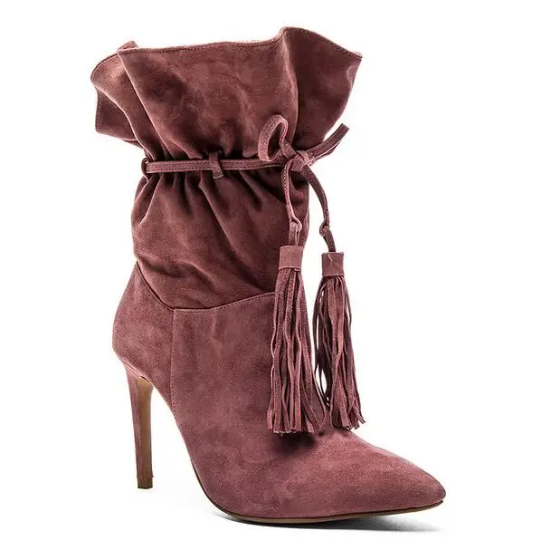 2018 модные замшевые кожаные весенние популярные женские ботинки до середины икры